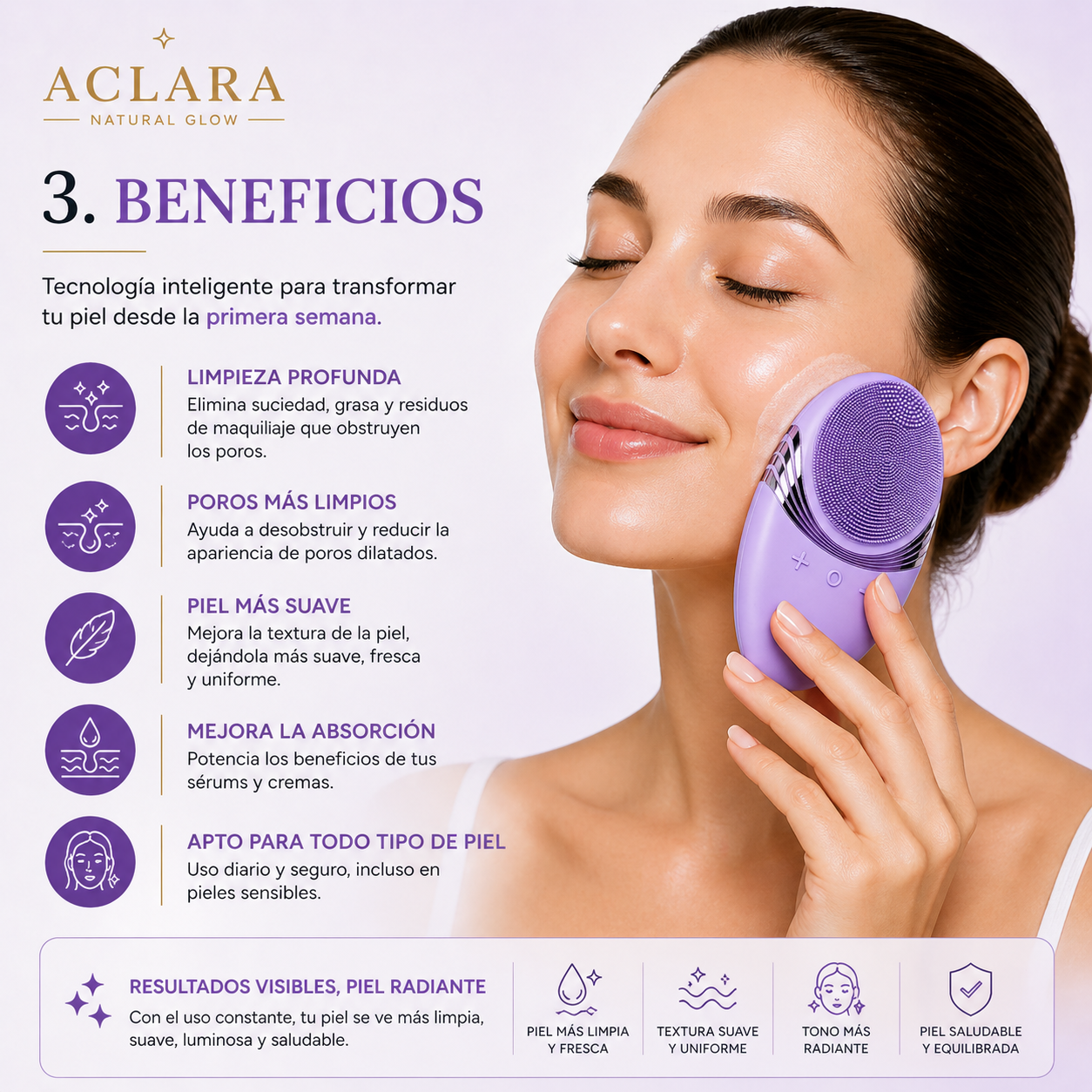 Aclara CleanPulse™ – Dispositivo Facial de Limpieza Sónica