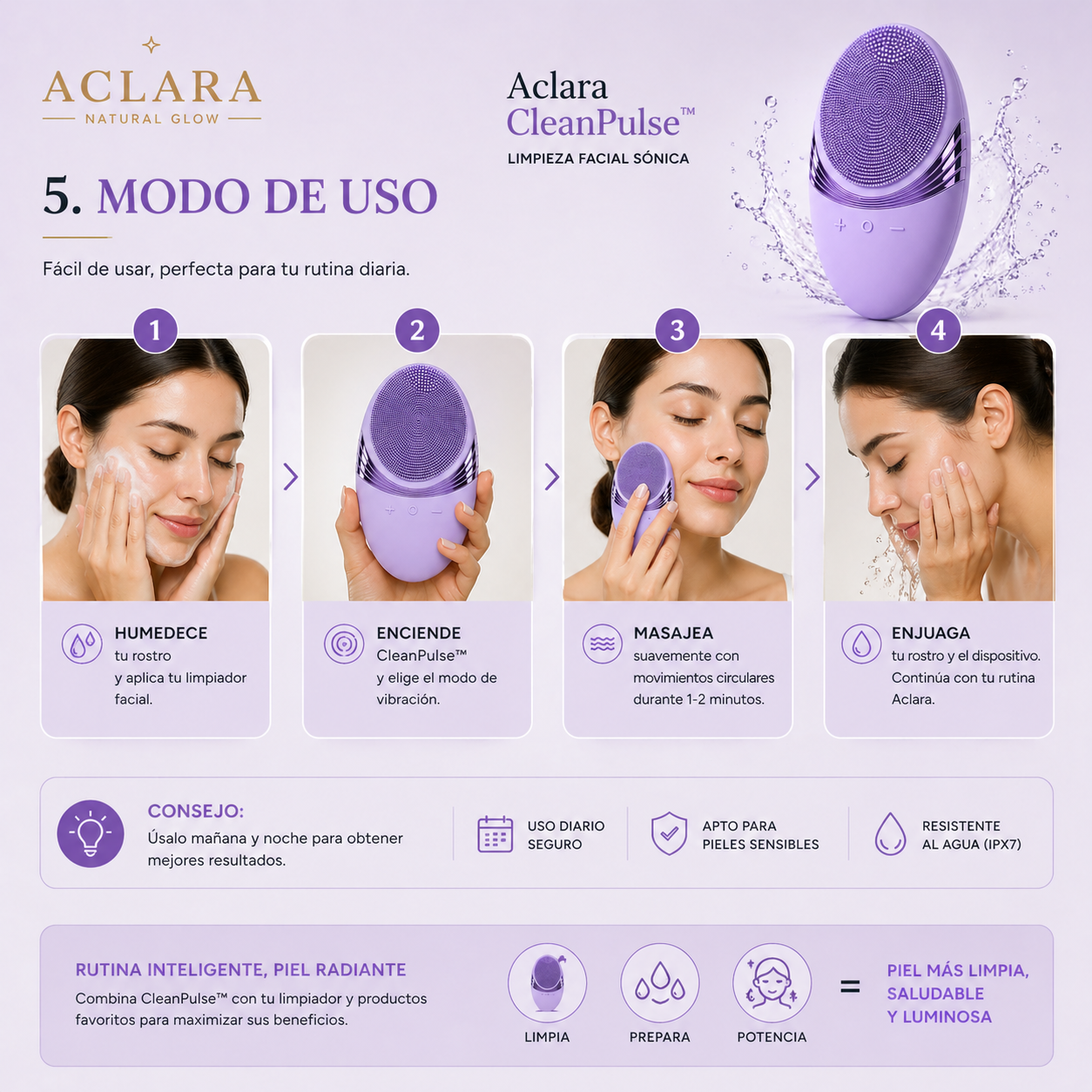 Aclara CleanPulse™ – Dispositivo Facial de Limpieza Sónica