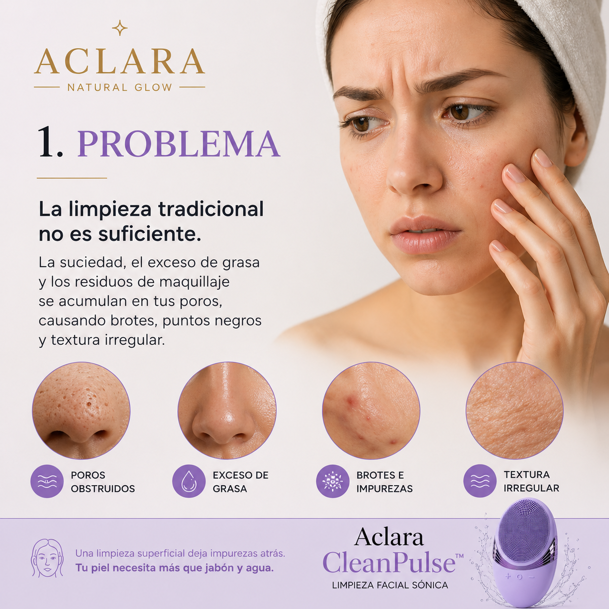 Aclara CleanPulse™ – Dispositivo Facial de Limpieza Sónica