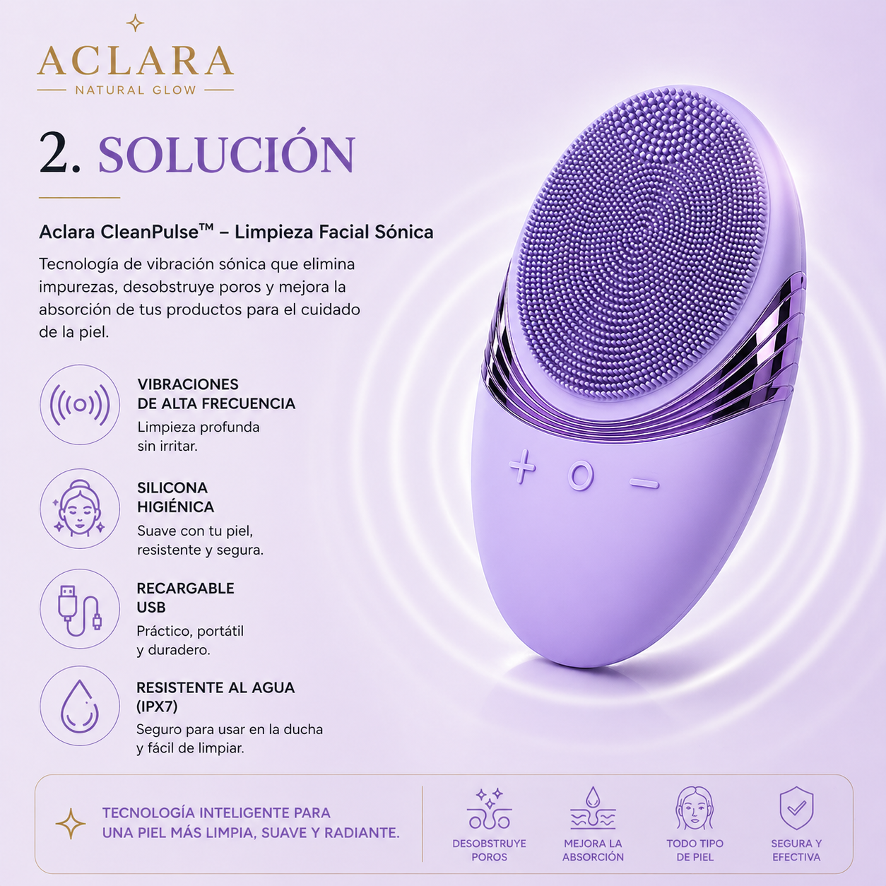 Aclara CleanPulse™ – Dispositivo Facial de Limpieza Sónica